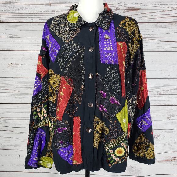 Chico's D.E.S.I.G.N Women's Silk Blend Art to Wear Blazer Jacket Size 3 - Picture 1 of 16